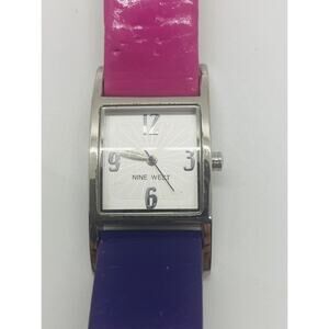 Vintage Womens Nine West Watch Pink Purple 2 Tone Leather Band New Battery